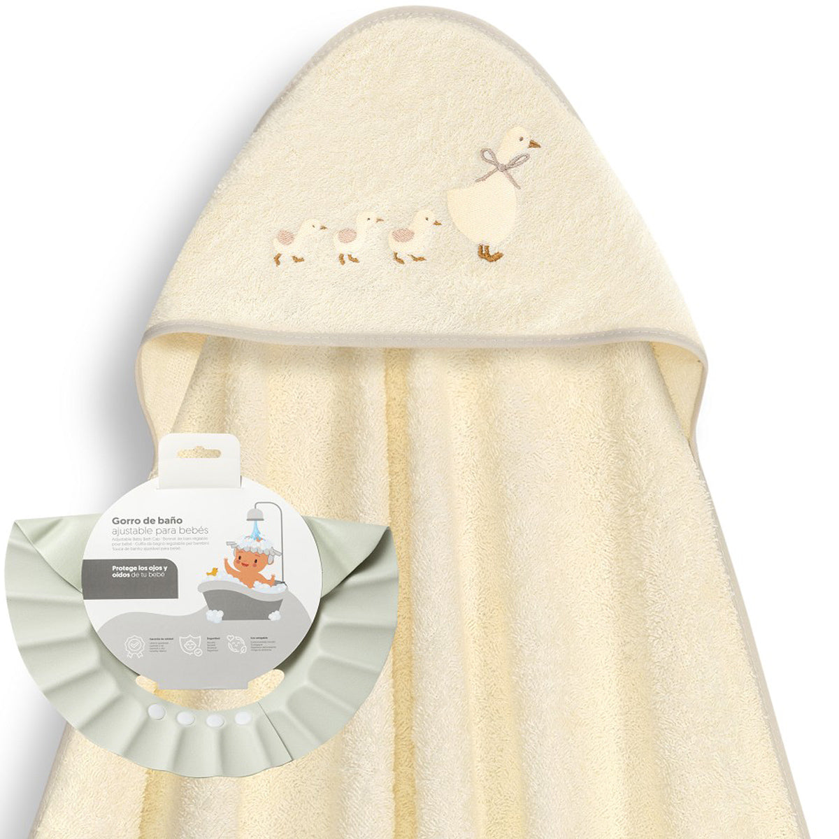 Capa de baño + gorro de baño Patitos