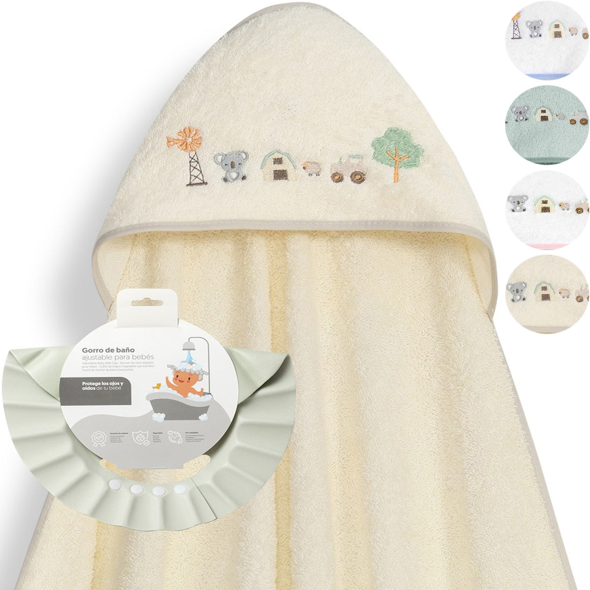 Capa de baño + gorro de baño Granja koala beige