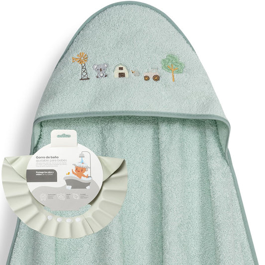 Capa de baño + gorro de baño Granja koala verde