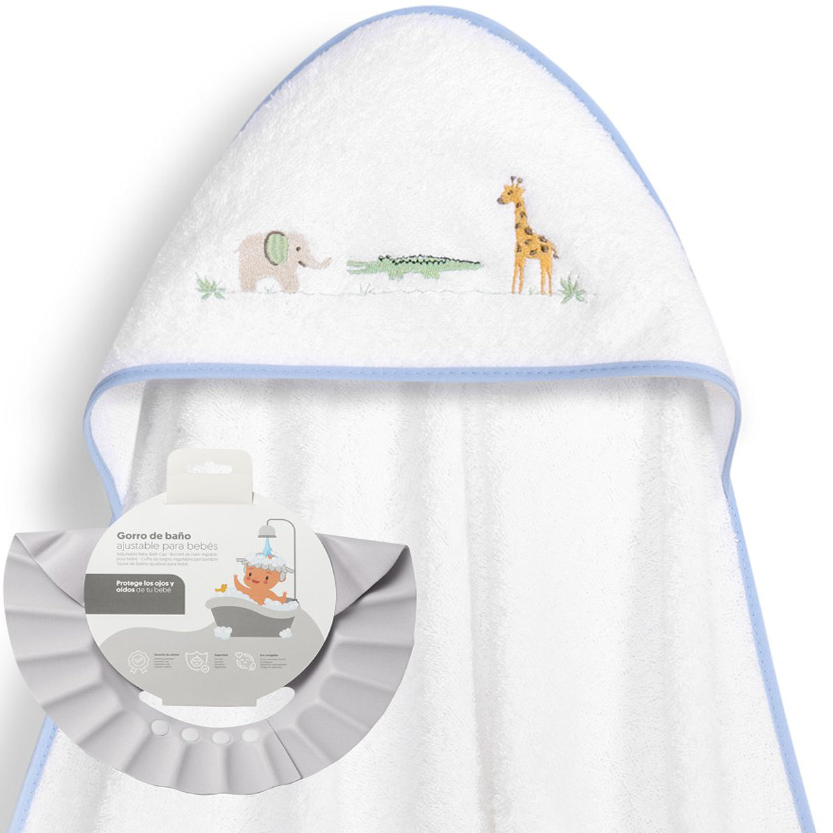Capa de baño + gorro de baño Savanna blanco/azul