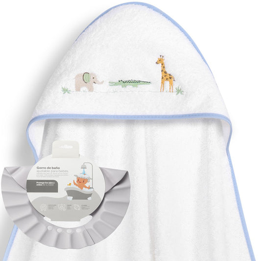 Capa de baño + gorro de baño Savanna blanco/azul