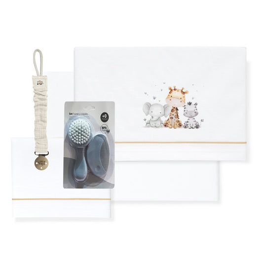 Triptico de cuna + regalo jirafa y elefante