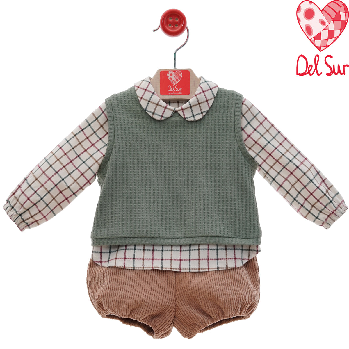 Conjunto 3 piezas verde empolvado (3 a 36 meses)