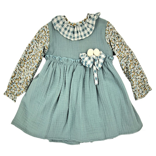 Vestido bambula verde (6 a 36 meses)