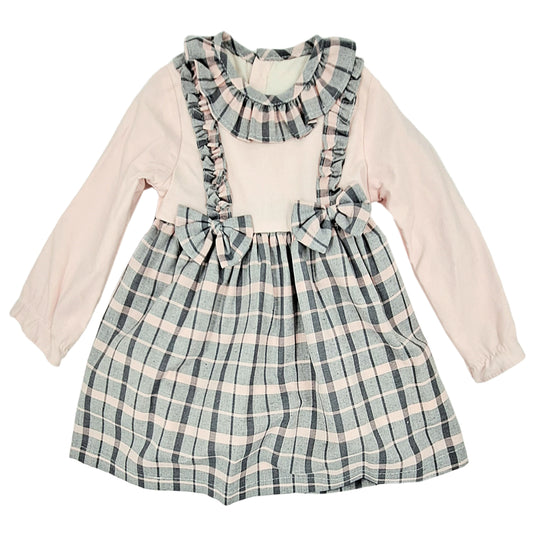 Vestido rosa/gris a cuadritos (3 a 8 años)