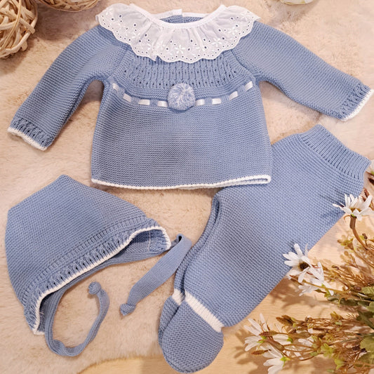 Conjunto de 3 piezas de punto azul azafata (1 a 6 meses)