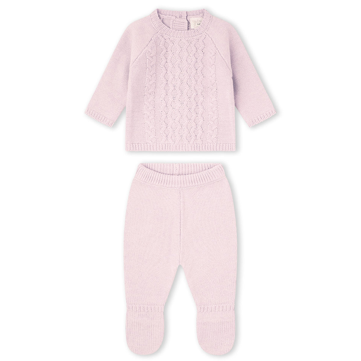 Conjunto de punto rosa (0 a 6 meses)
