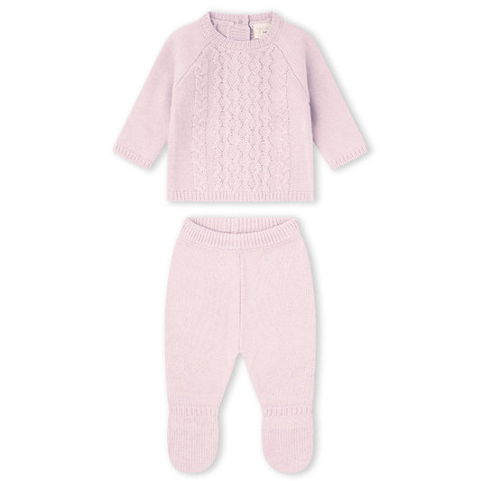Conjunto de punto rosa (0 a 6 meses)