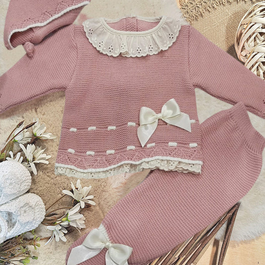 Conjunto 3 piezas rosa palo (0 a 6 meses)