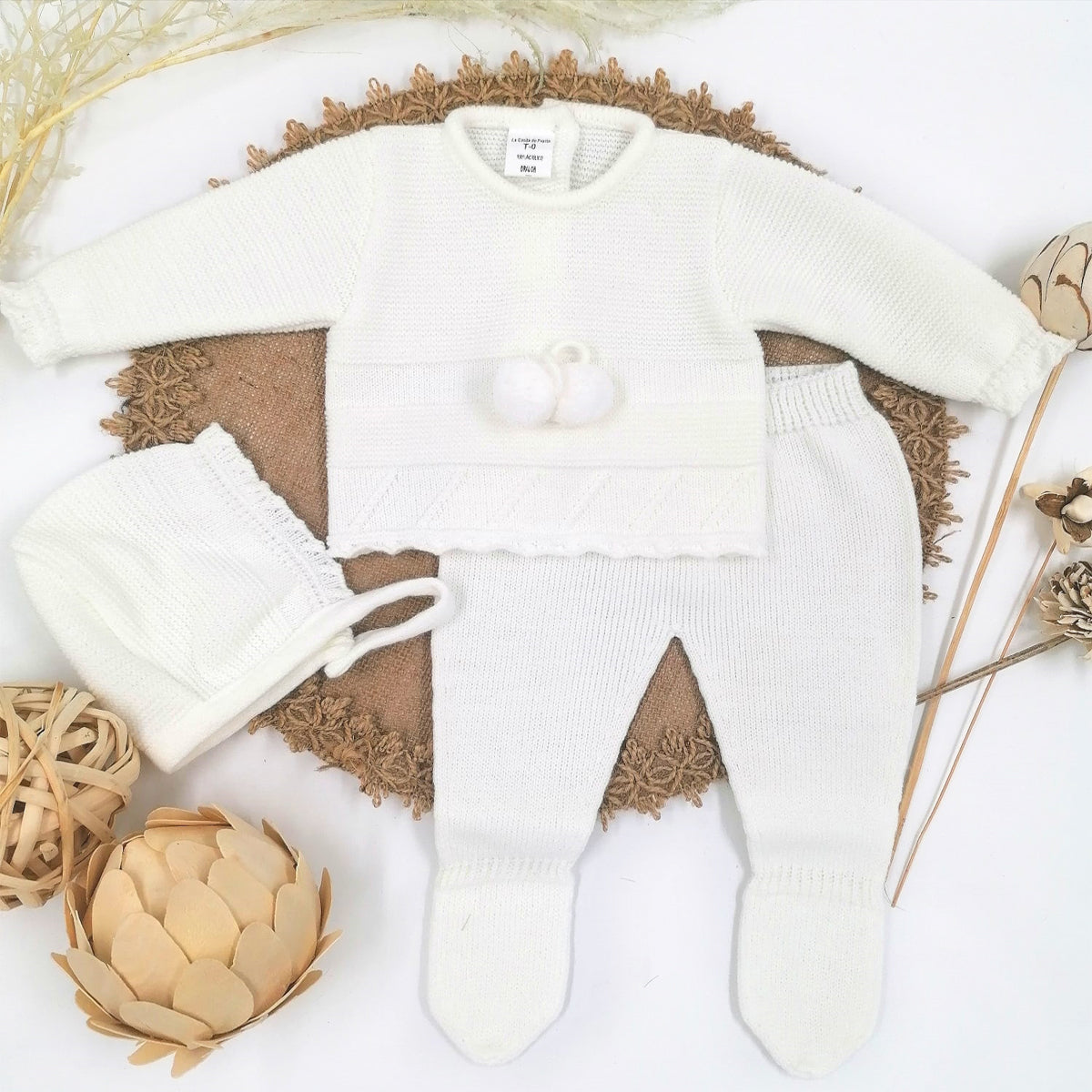 Conjunto de 3 piezas de punto crudo (0 a 3 meses)