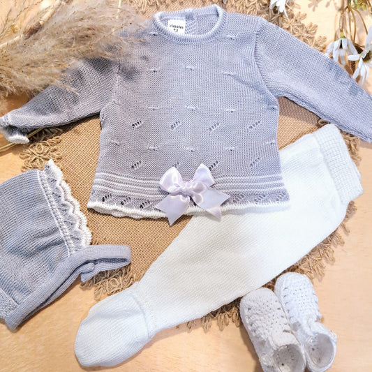 Conjunto 3 piezas gris en perlé (0 a 3 meses)