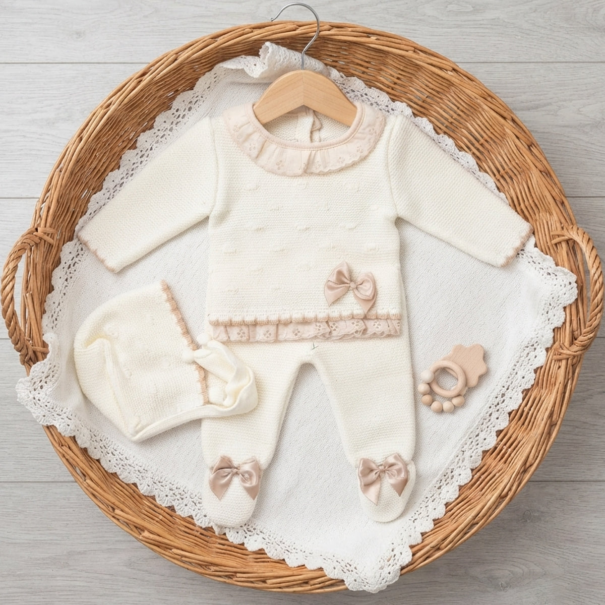 Conjunto 3 piezas de lana crudo (0 a 6 meses)