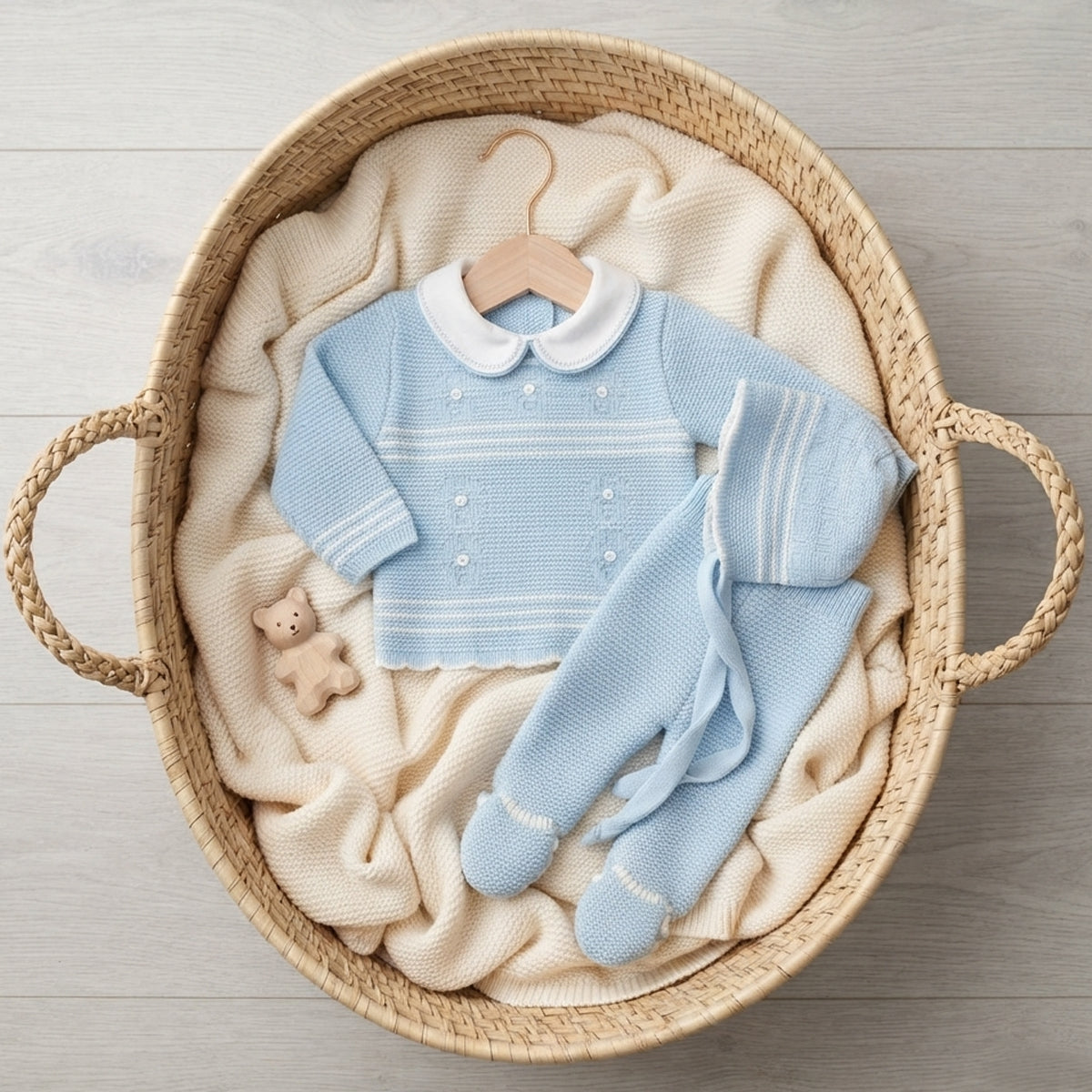 Conjunto 3 piezas lana celeste (0 a 6 meses)