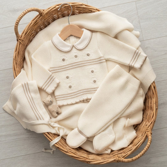 Conjunto 3 piezas lana crudo (0 a 6 meses)