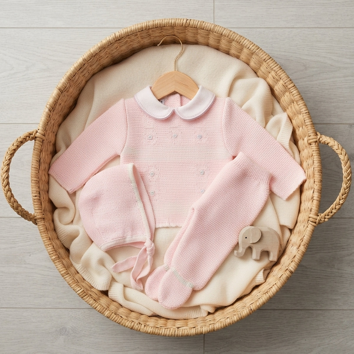 Conjunto 3 piezas lana rosa (0 a 6 meses)