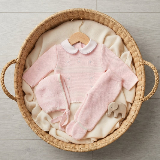 Conjunto 3 piezas lana rosa (0 a 6 meses)