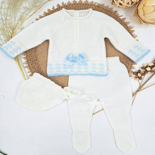 Conjunto de 3 piezas de punto blanco (0 a 3 meses)