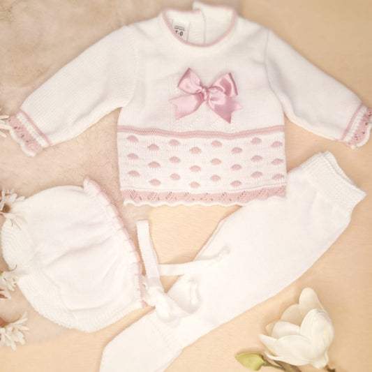 Conjunto de 3 piezas de punto blanco roto/maquillaje (0 a 3 meses)