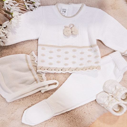 Conjunto 3 piezas blanco/arena (0 a 3 meses)