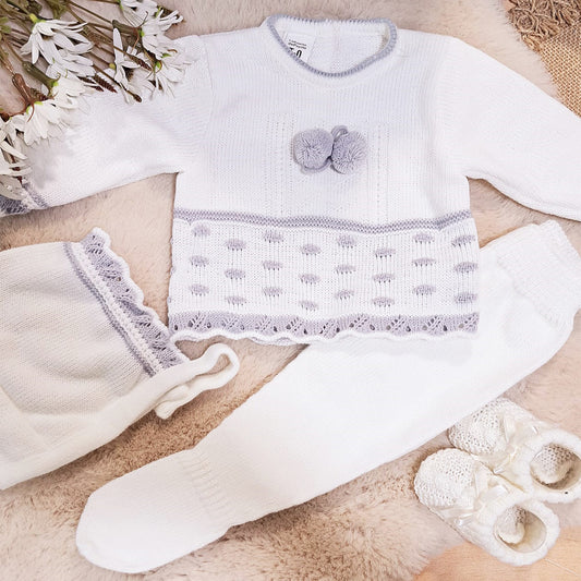 Conjunto 3 piezas blanco/gris (0 a 3 meses)