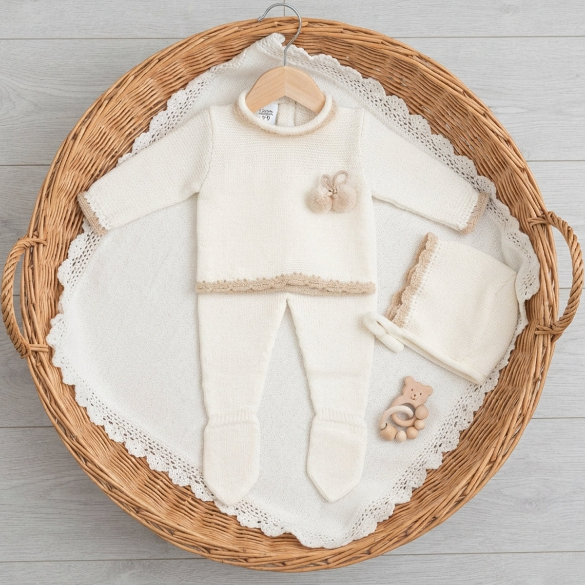 Conjunto 3 piezas de lana crudo (0 a 3 meses)