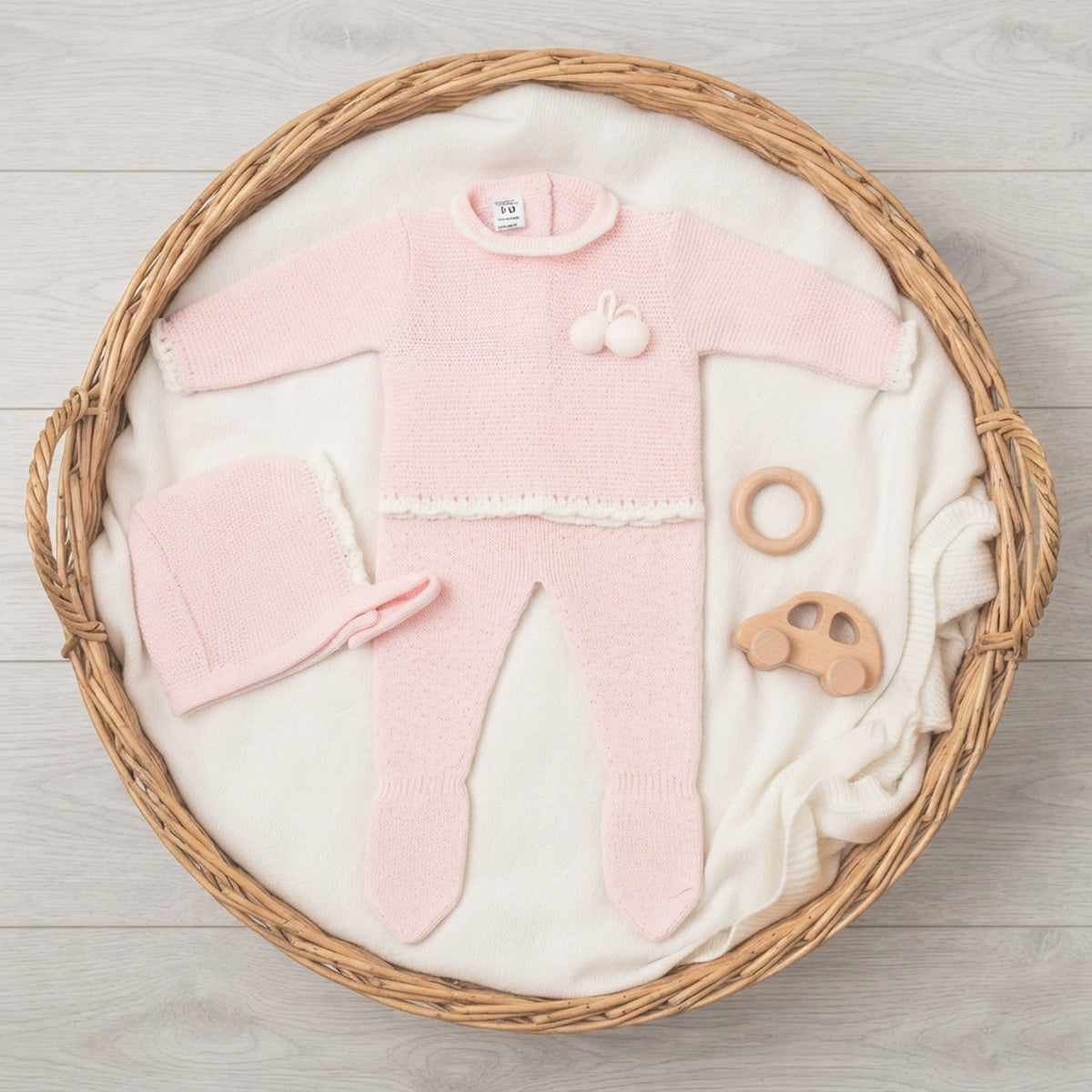 Conjunto 3 piezas de lana rosa (0 a 3 meses)