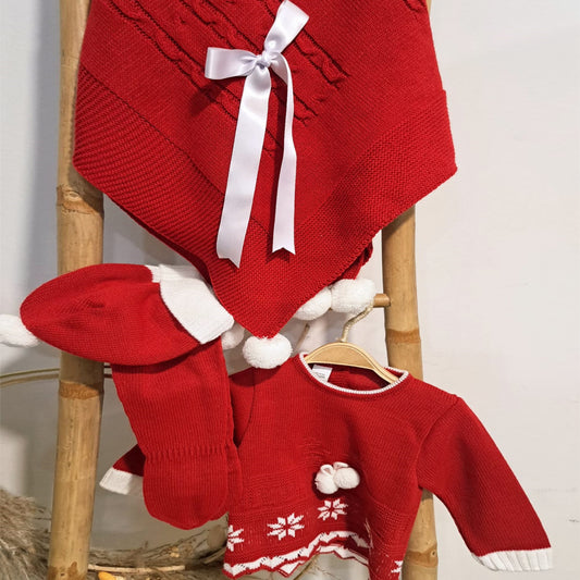 Toquilla y  Conjunto rojo (0 a 3 meses)