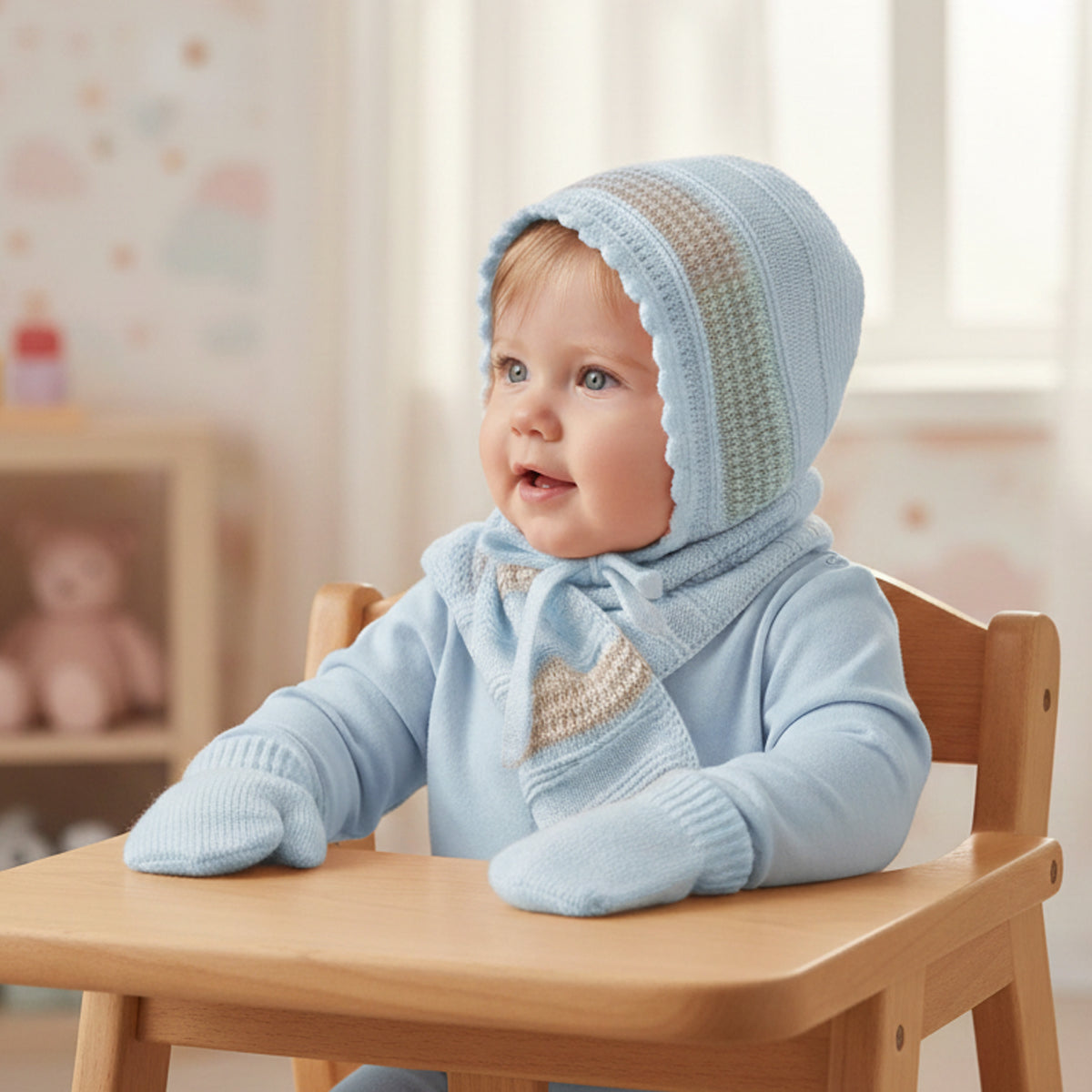 Conjunto gorro 3 piezas Celeste