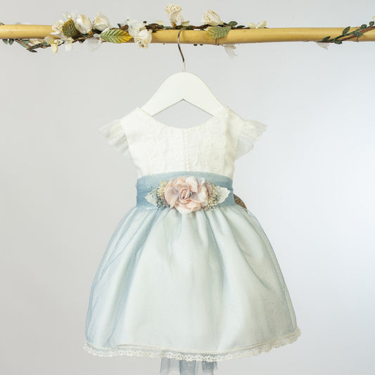 Vestido Cristianar Crudo/Azul (3 a 36 meses)