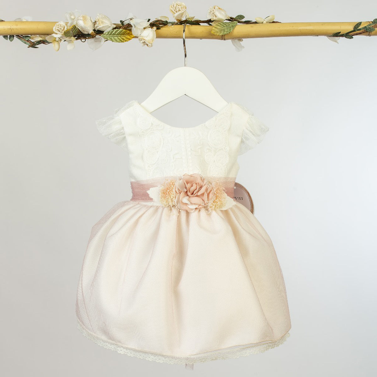 Vestido Cristianar Crudo/Rosa (3 a 36 meses)