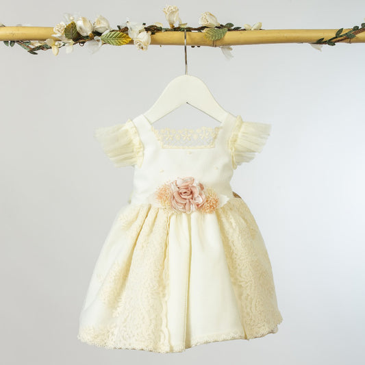 Vestido Cristianar Crudo/Rosa (3 a 36 meses)