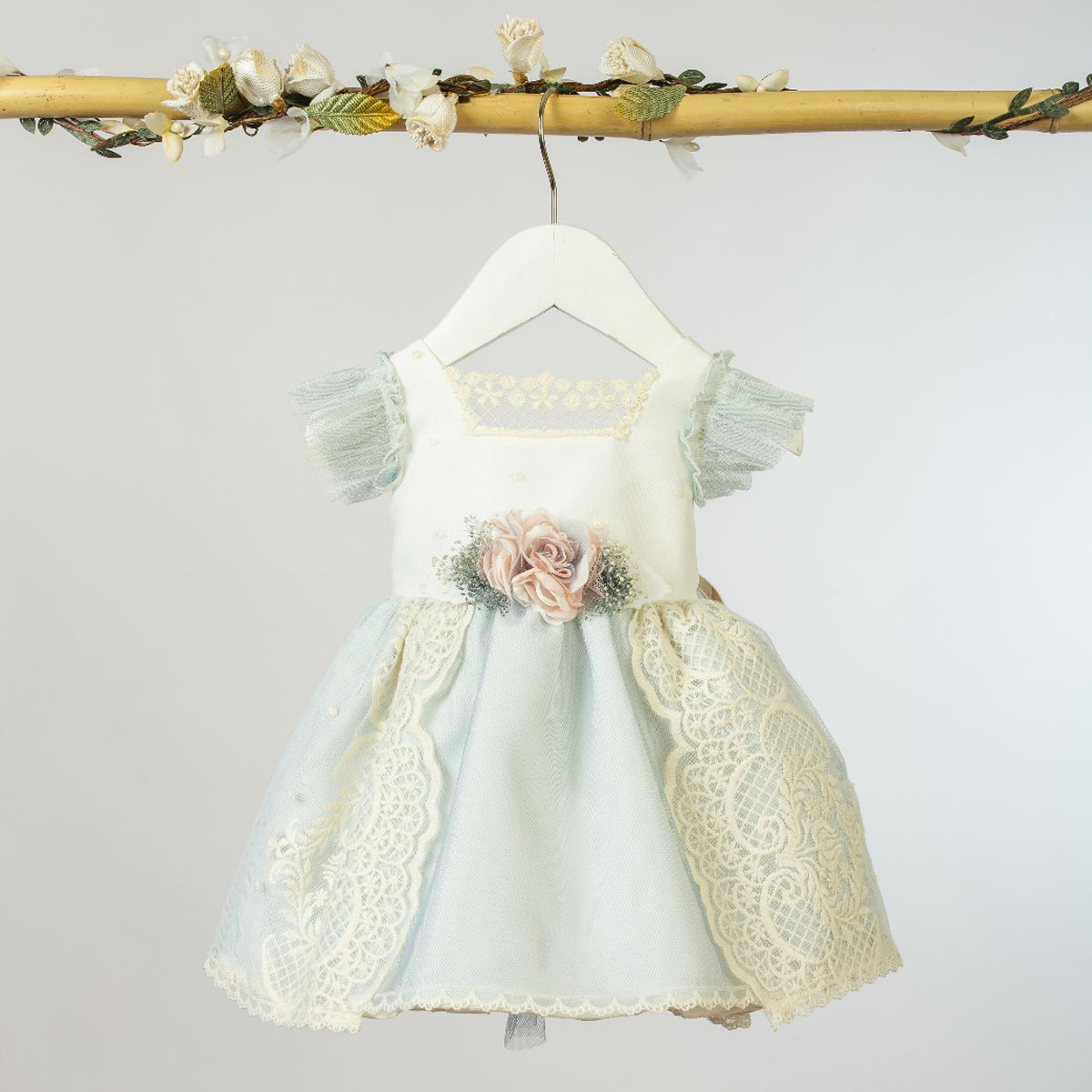 Vestido Cristianar Crudo/Azul (3 a 36 meses)