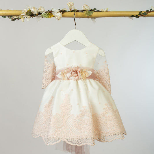 Vestido Cristianar Crudo/Rosa (3 a 36 meses)