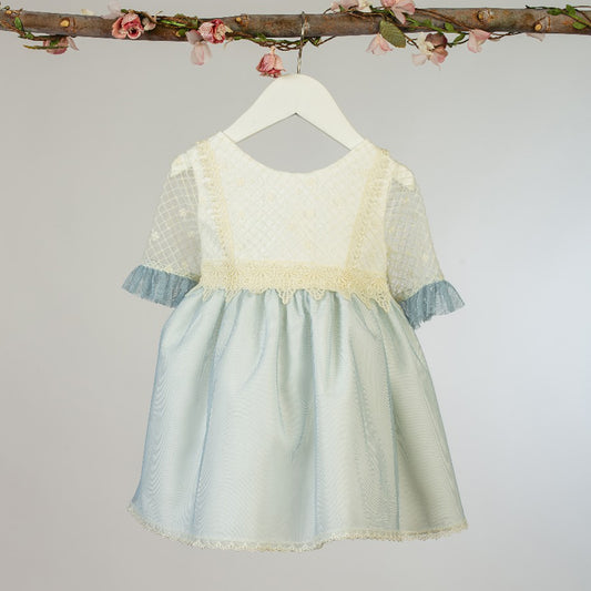 Vestido Infantil Crudo/Azul(4 a 8 años)