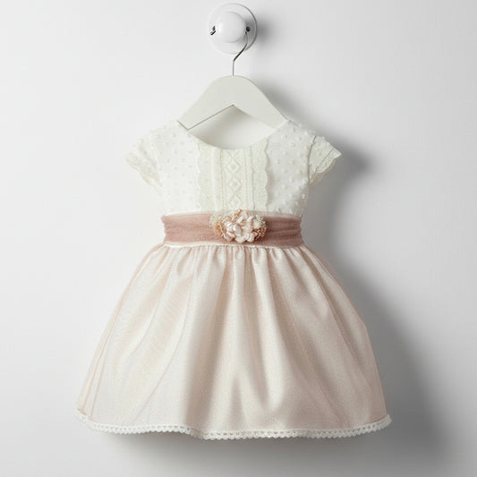 Vestido crudo/rosa ceremonia (6 a 36 meses)