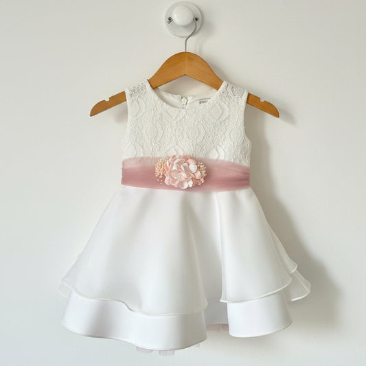 Vestido crudo/rosa ceremonia (6 a 36 meses)