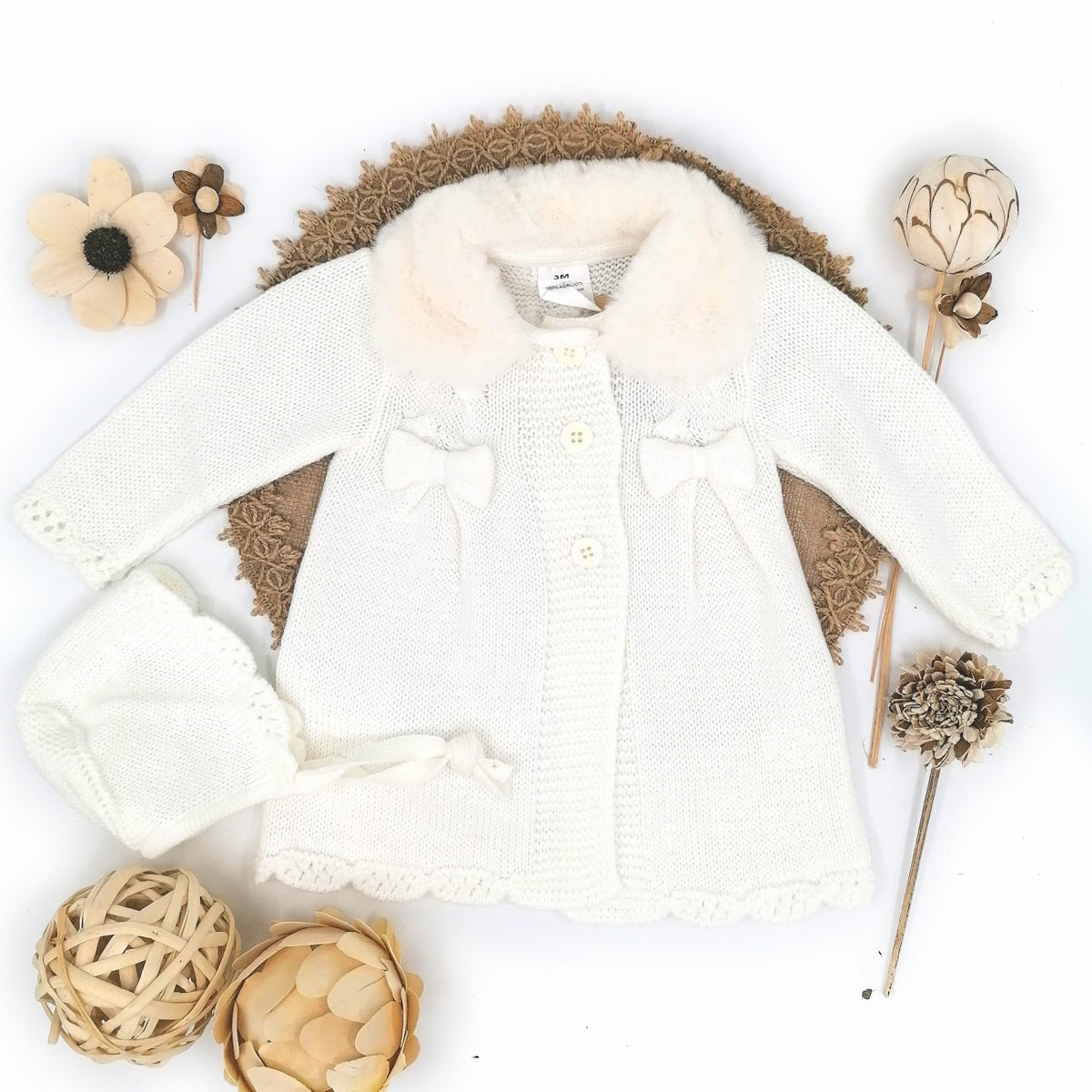 Abrigo de punto con capota, crudo (3 a 36 meses)