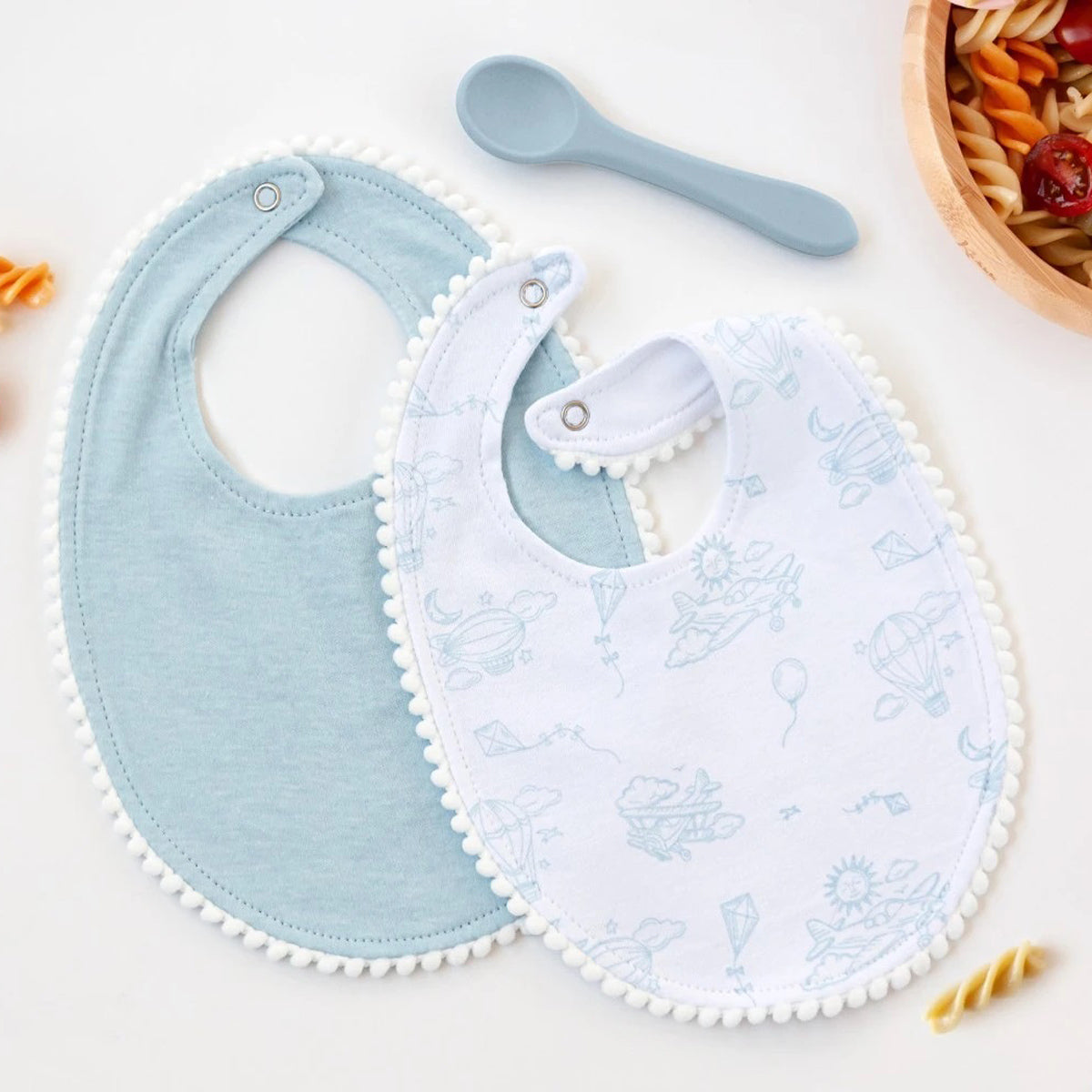 Set baberos + cuchara bebé azul