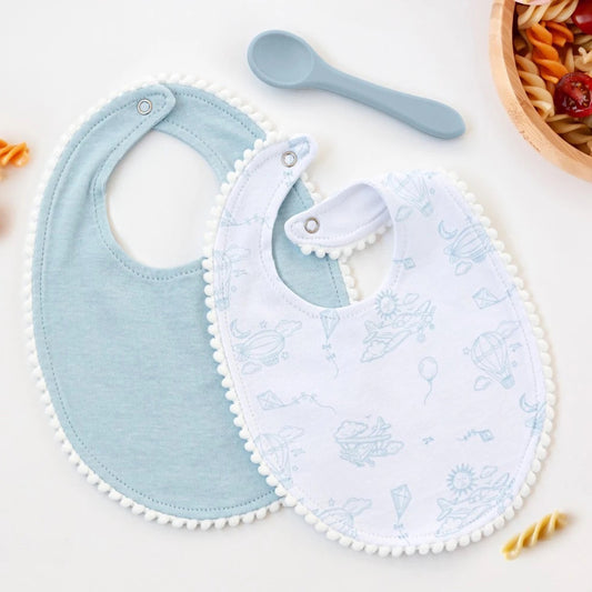 Set baberos + cuchara bebé azul