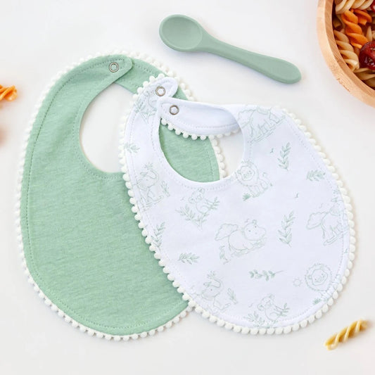 Set baberos + cuchara bebé verde