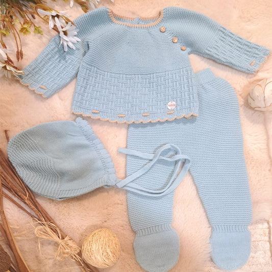 Conjunto de 3 piezas punto verde manzana (0 a 6 meses)
