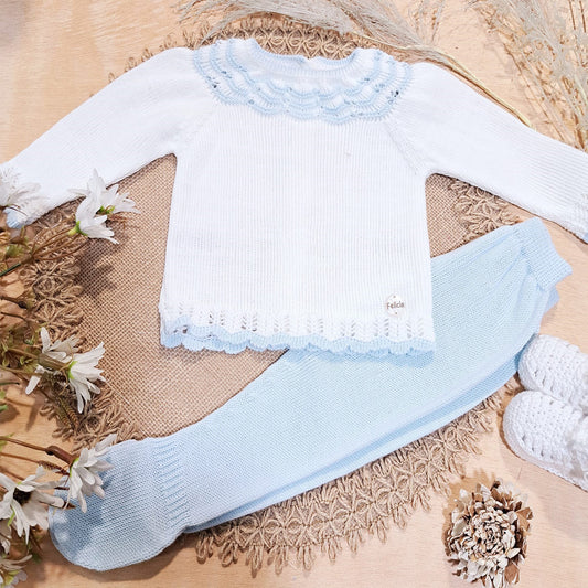 Conjunto en perle celeste/blanco (00 a 6 meses)