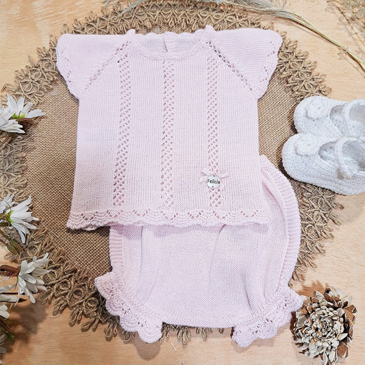 Conjunto perlé rosa (0 a 6 meses)