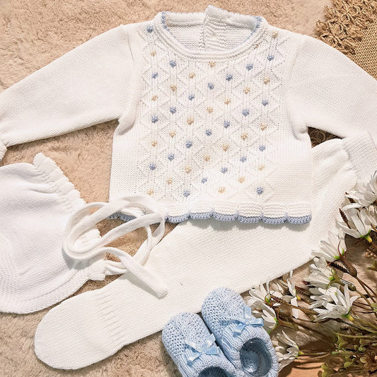Conjunto 3 piezas blanco/crudo/brisa  (00 a 6 meses)