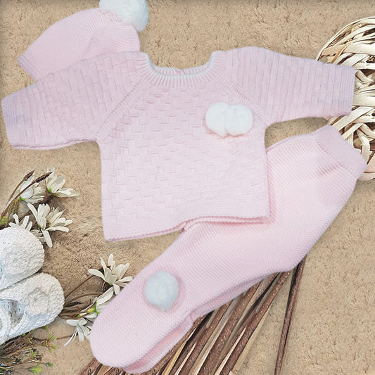 Conjunto de lana rosa (00 a 6 meses)
