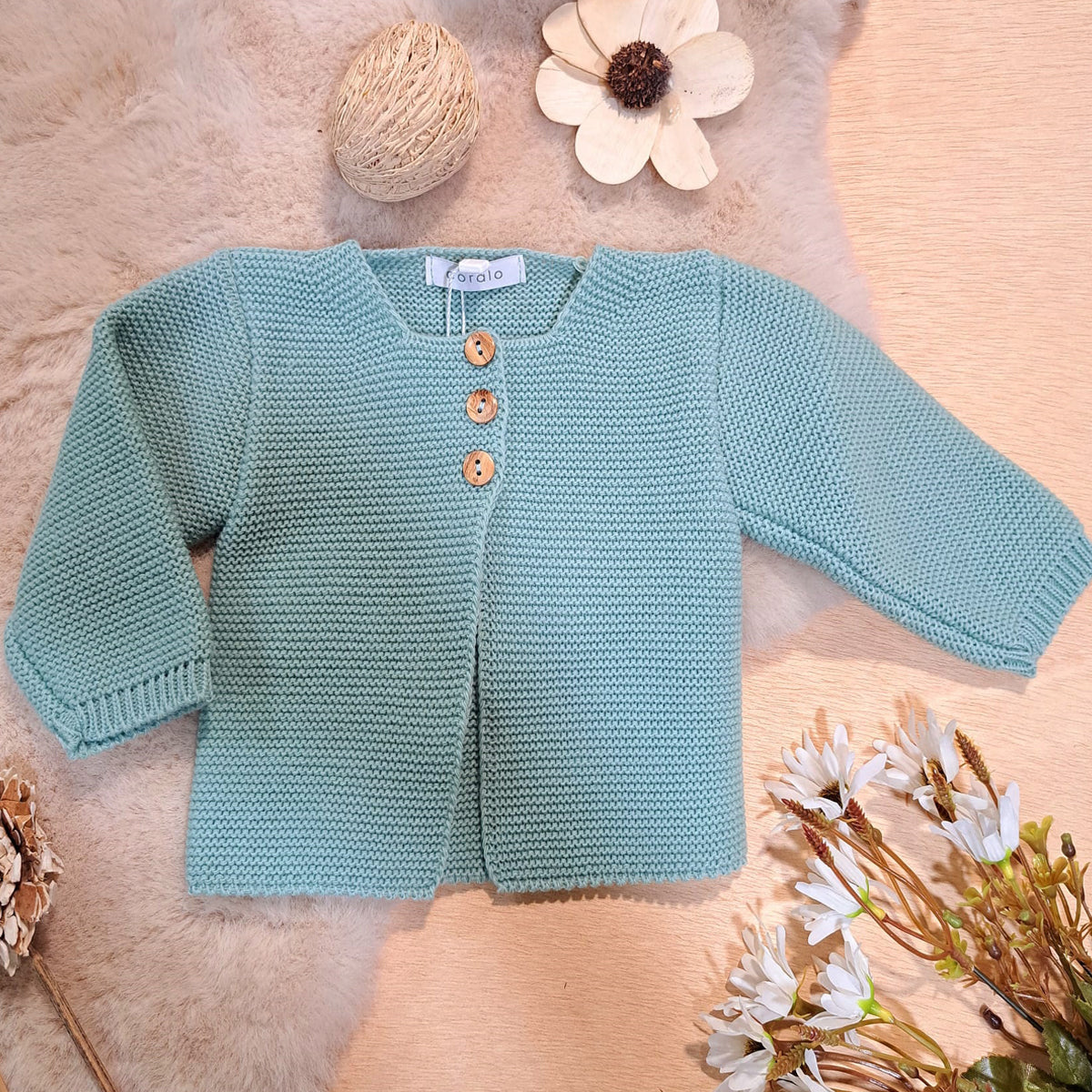 Chaqueta de lana color verde (0 a 24 meses)