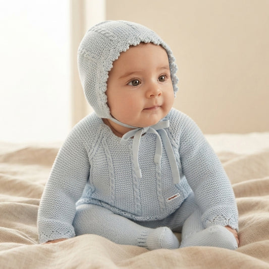 Conjunto de lana celeste (00 a 6 meses)