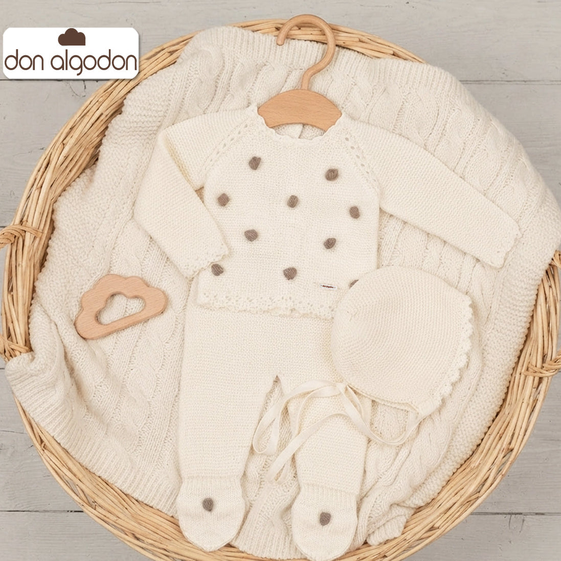 Conjunto de lana crudo/marrón (00 a 6 meses)