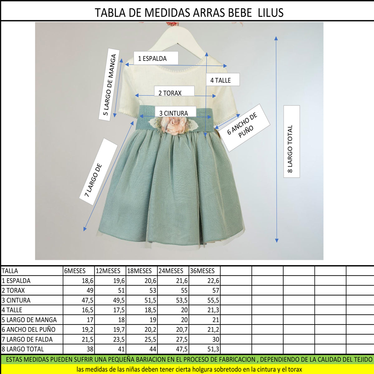 Vestido cristianar bautizo ceremonia (6 a 36 meses)