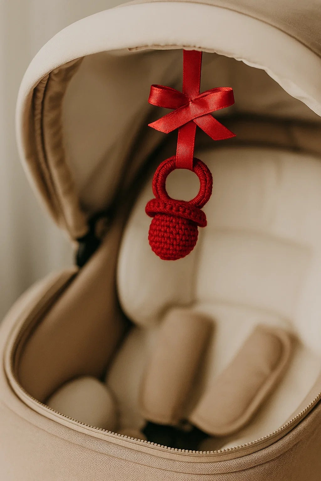 Chupete crochet rojo, amuleto para el mal de ojo